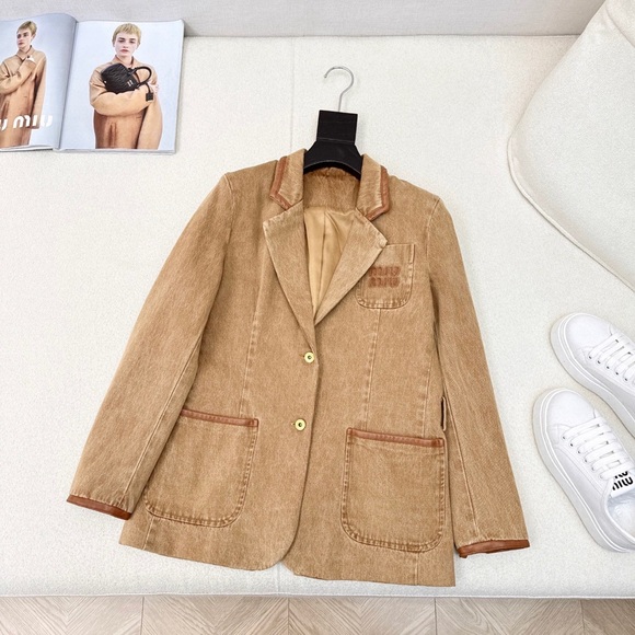 Miu Miu Tan Corduroy Blazer with Brown Accents - Picture 1 of 9